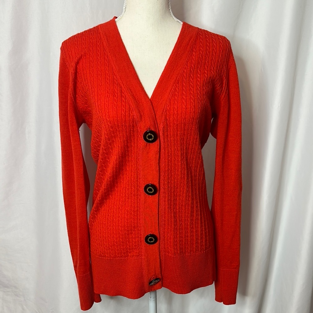 Tory Burch Red Wool Cardigan Sweater